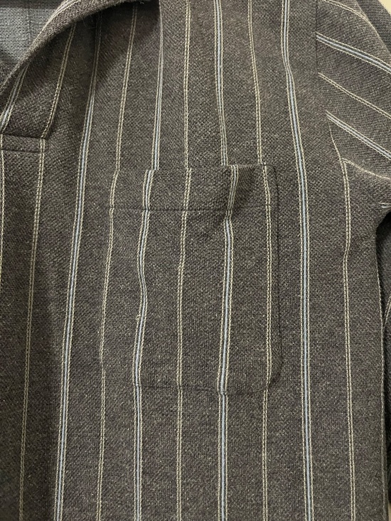 Vintage Grey Striped Long Sleeve Polo | Dad Core / Minimalist | Size S - Picture 3 of 3